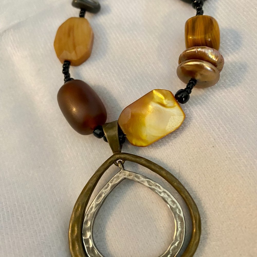 Retired Silpada N1787 Necklace Sterling Silver Pendant Brass Pearl Shell Horn - Picture 6 of 7